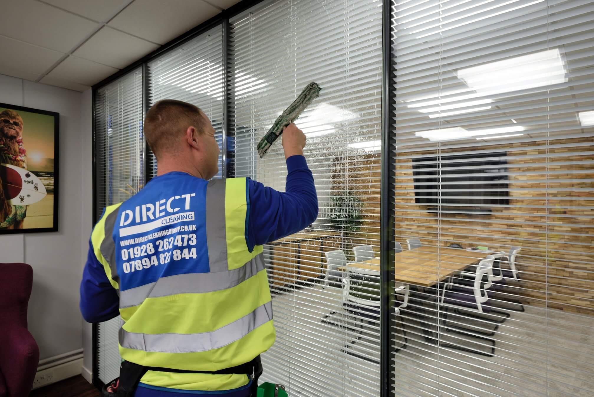 Indoor window cleaning of office