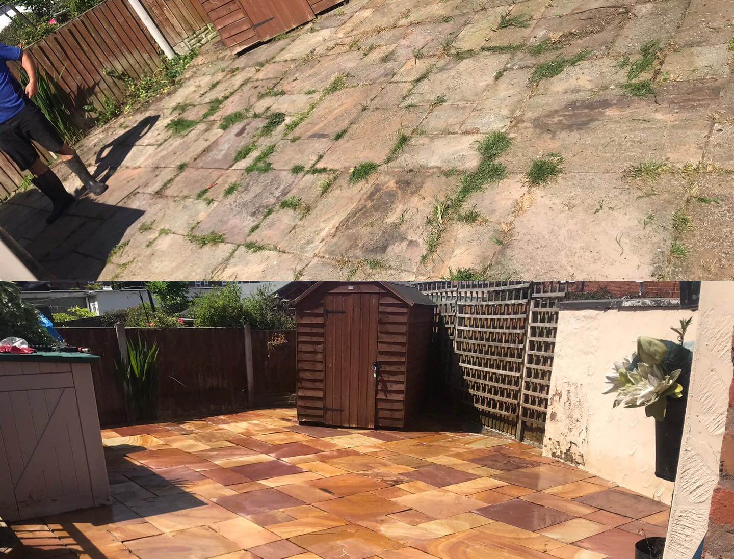 Patio cleaning before and after