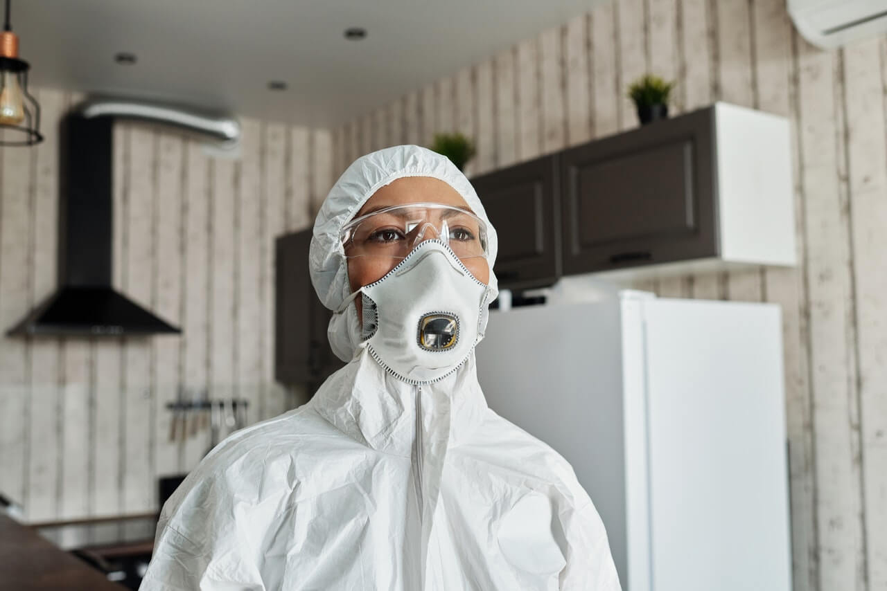 woman in hazmat suit